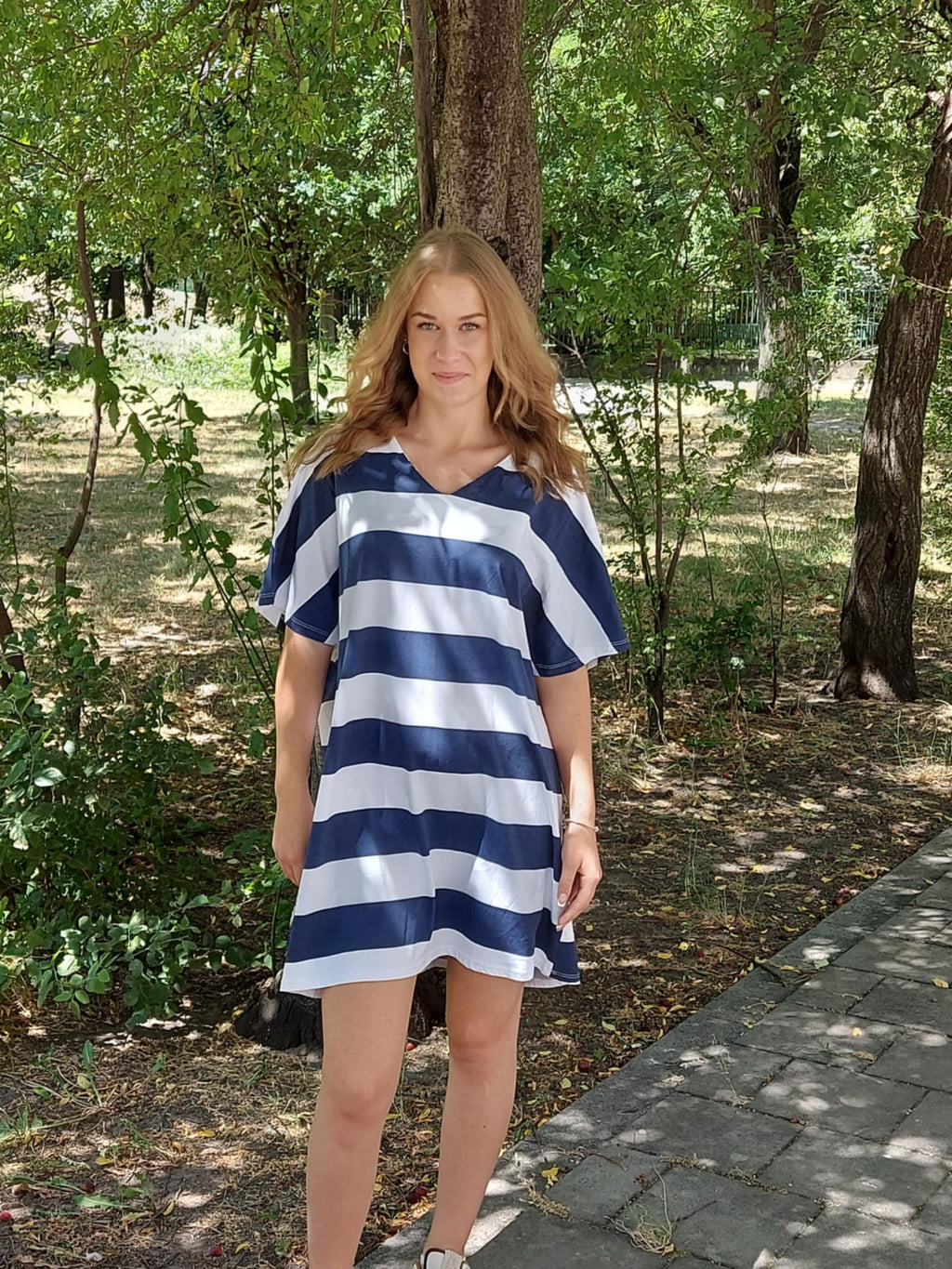 Női pamut ruha/tunika ejtett ujjal, V nyakkal (M-3XL)