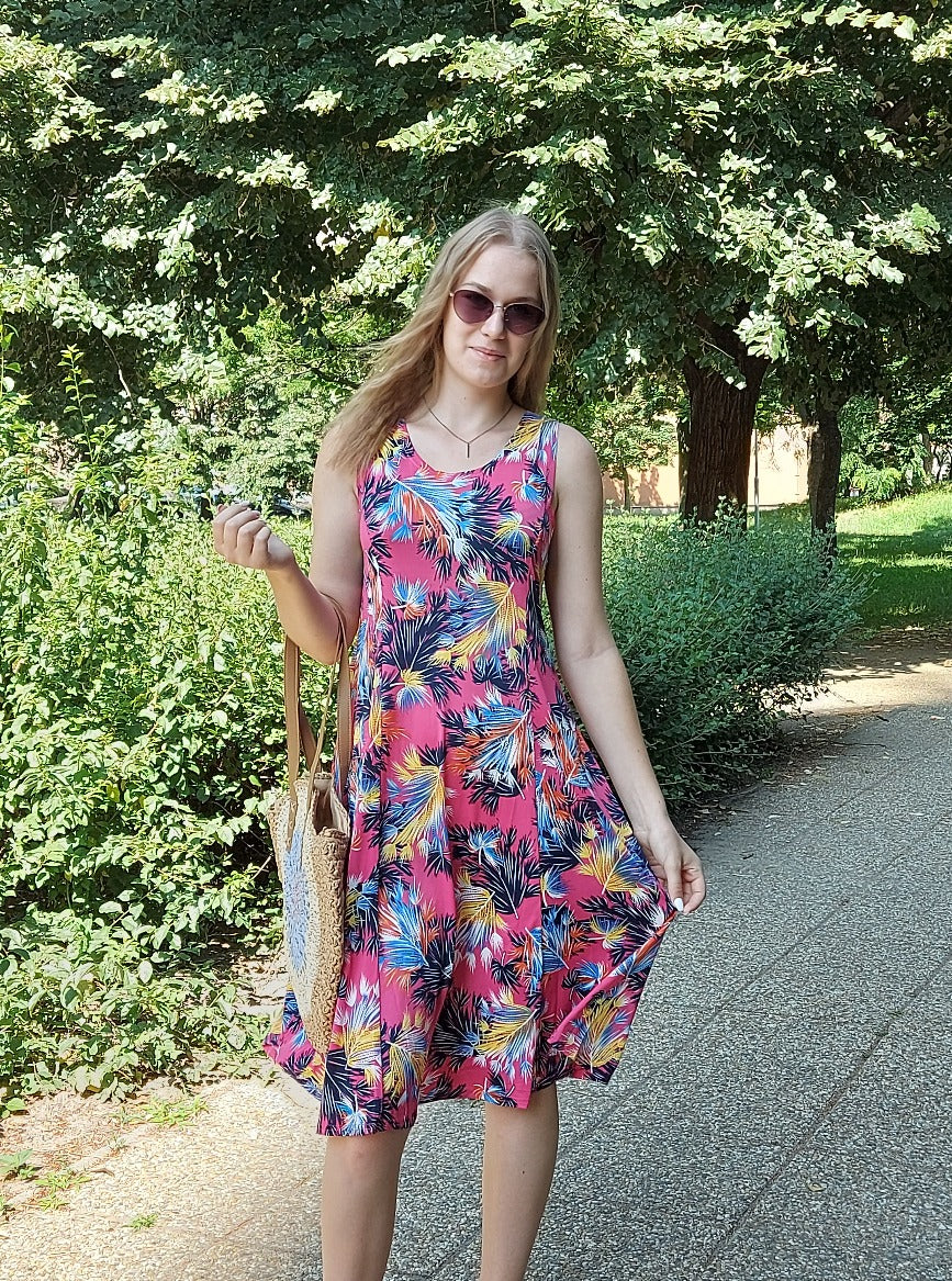 Jégselyem ujjatlan virágmintás női ruha-Plus size