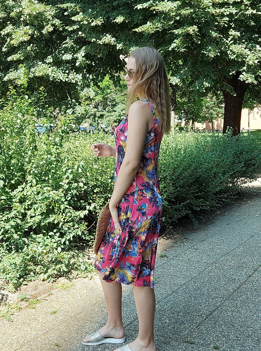 Jégselyem ujjatlan virágmintás női ruha-Plus size