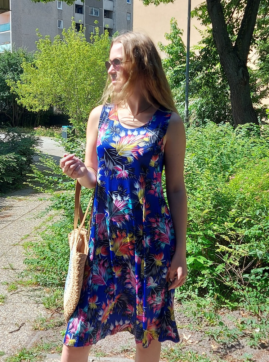 Jégselyem ujjatlan virágmintás női ruha-Plus size