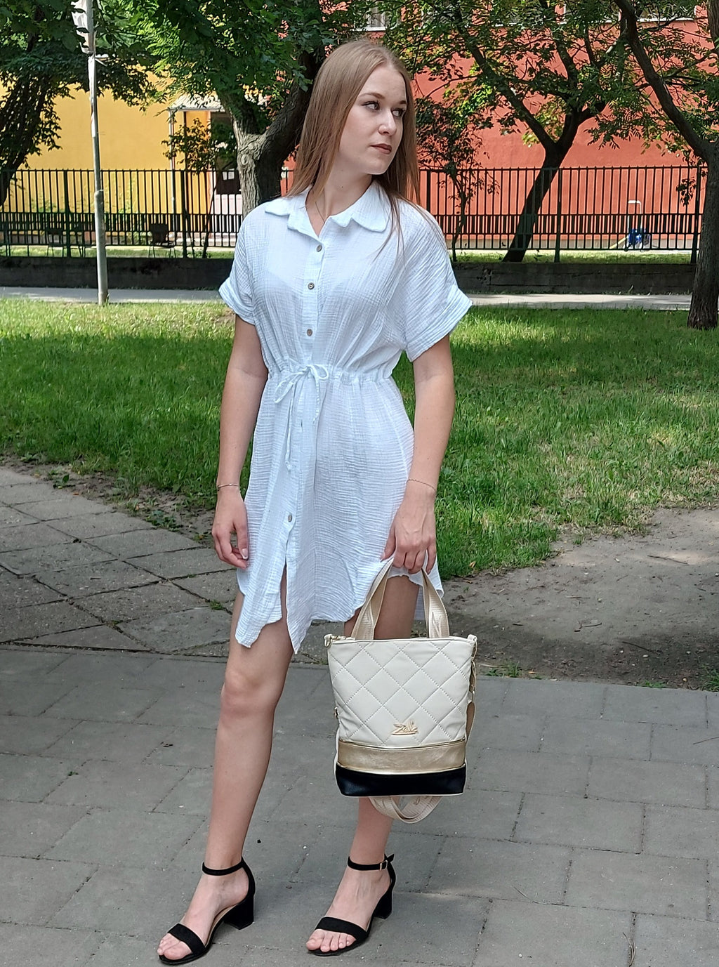 Végig gombos női pamut ruha/tunika