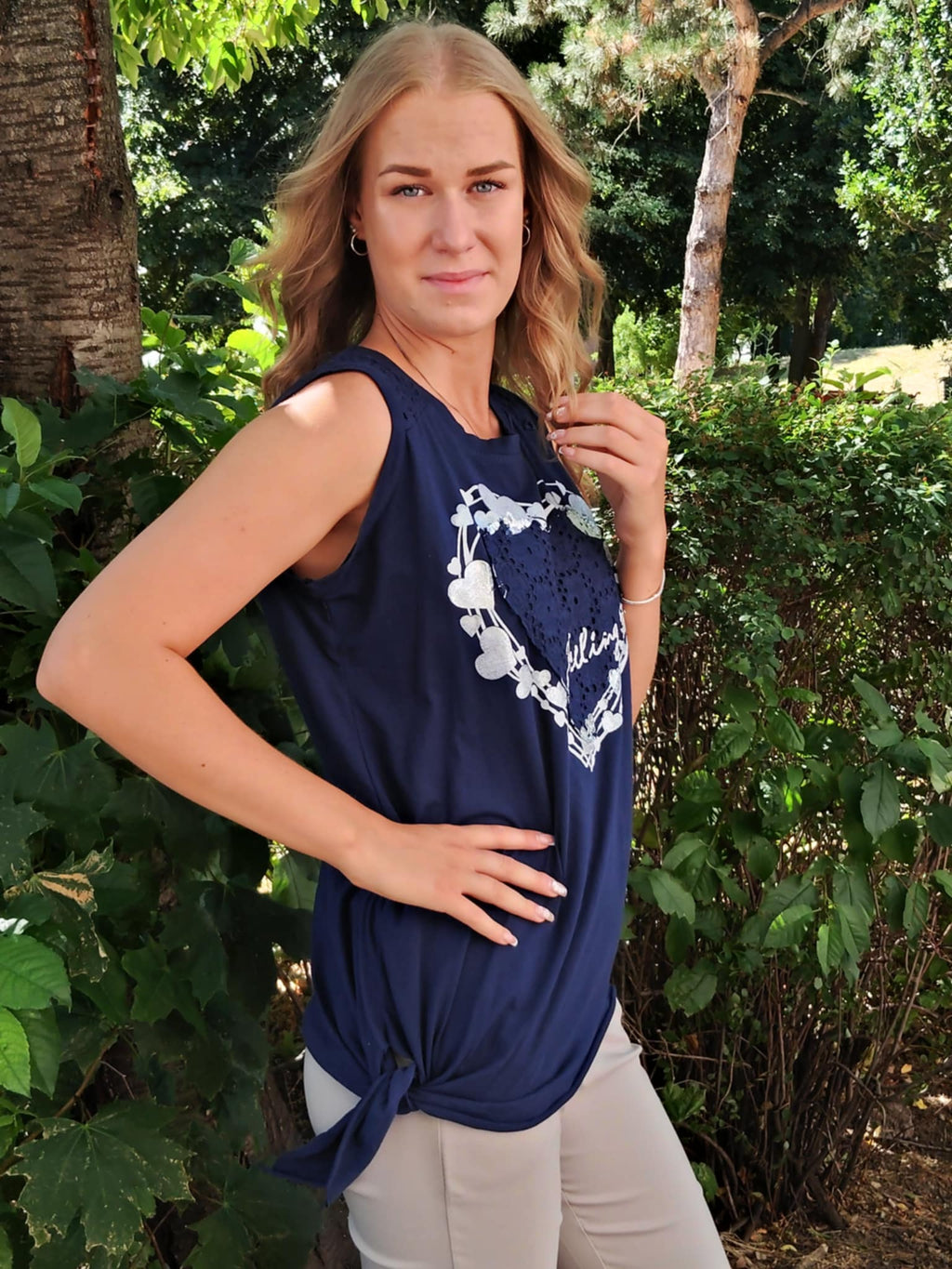 Női ujjatlan pamut felső madeira betéttel – S-XL méretre