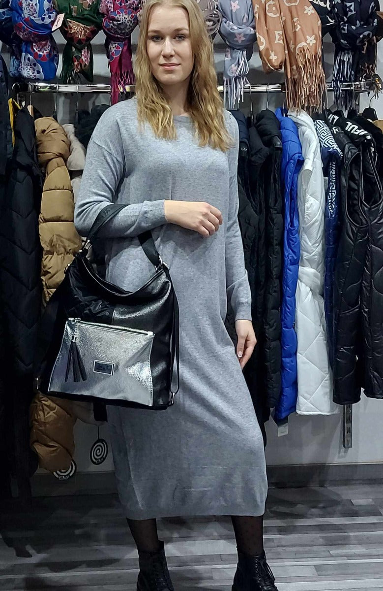 Kötött női maxiruha kerek nyakkal