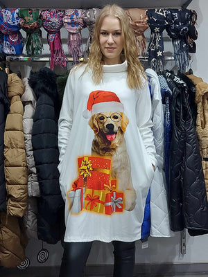 A kép megnyitása diavetítésben, Xmas oldalzsebes női tunika/ruha-PLUS SIZE
