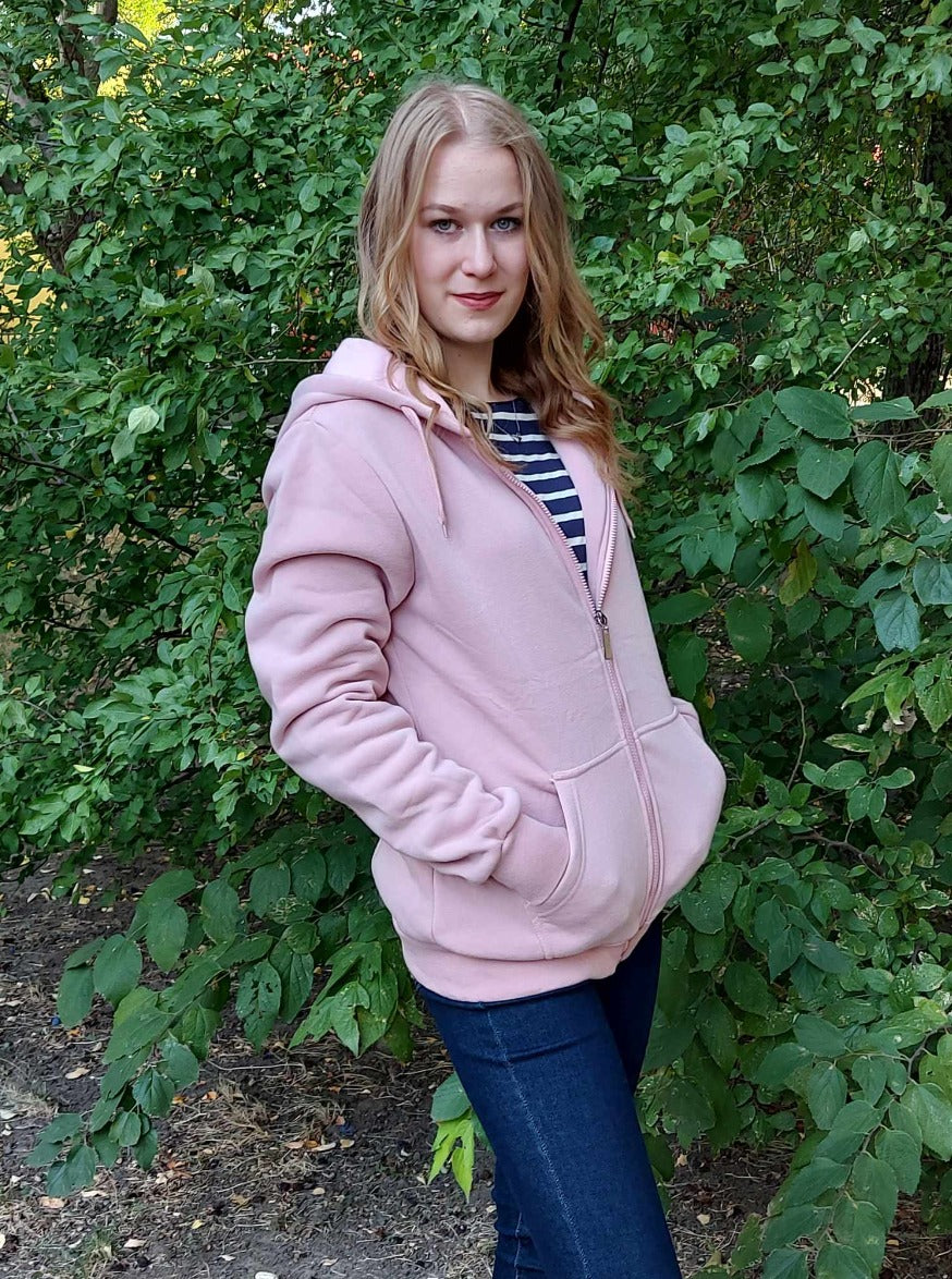 Vastag női kapucnis pulóver- szürke, rózsaszín,fekete