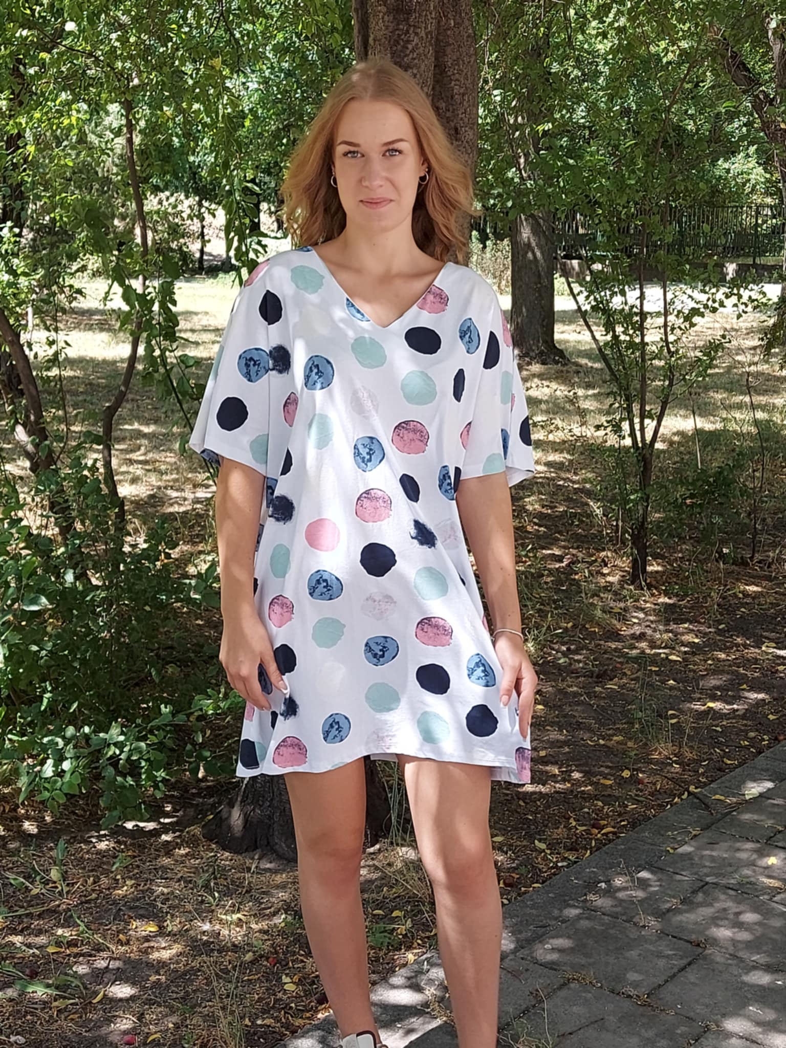 Női pamut ruha/tunika ejtett ujjal, V nyakkal (M-3XL)