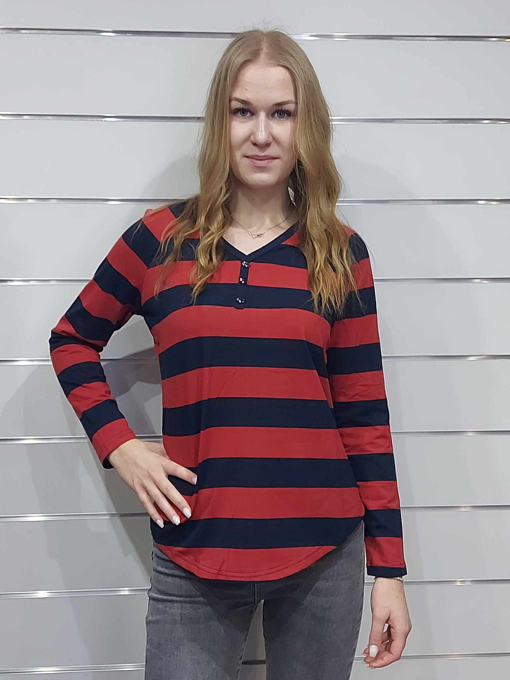 Hosszú ujjú, csíkos női felső- több színben (L/XL, XL/XXL)