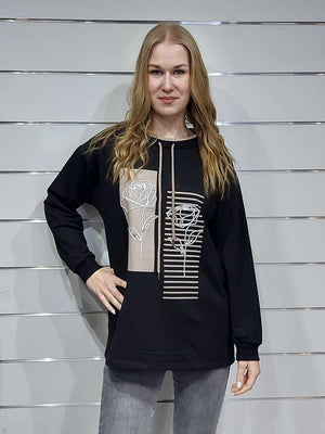 A kép megnyitása diavetítésben, Nyakánál megkötős pamut női felső, egyedi mintával-Fekete,fehér,bézs(M,L,XL,XXL)
