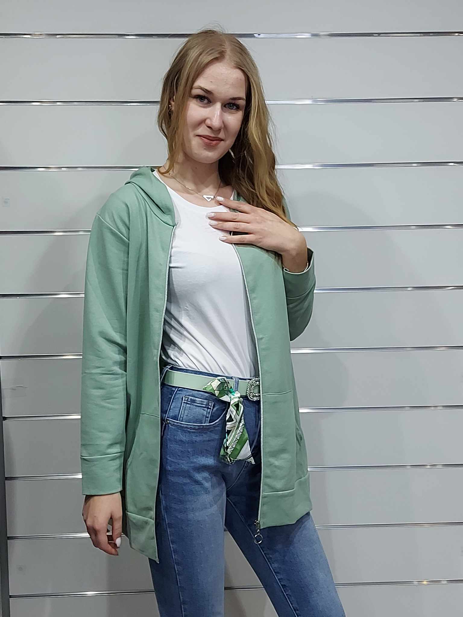 Cipzáras, kapucnis pamut pulóver- Mentazöld, fekete( M,L,XL,XXL)