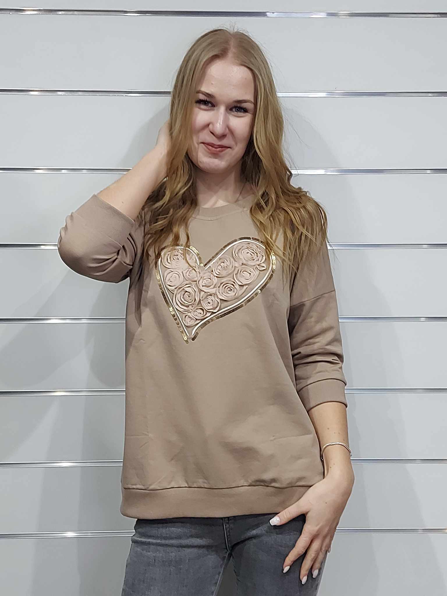 Női pamut felső 3D szív mintával-Sötétkék, zöld, bézs( S,M,L,XL)