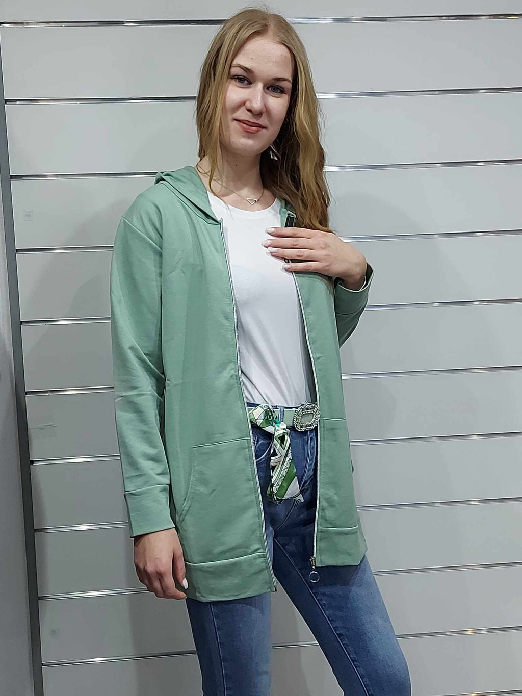 Cipzáras, kapucnis pamut pulóver- Mentazöld, fekete( M,L,XL,XXL)