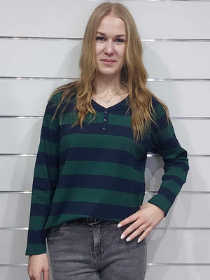 A kép megnyitása diavetítésben, Hosszú ujjú, csíkos női felső- több színben (L/XL, XL/XXL)
