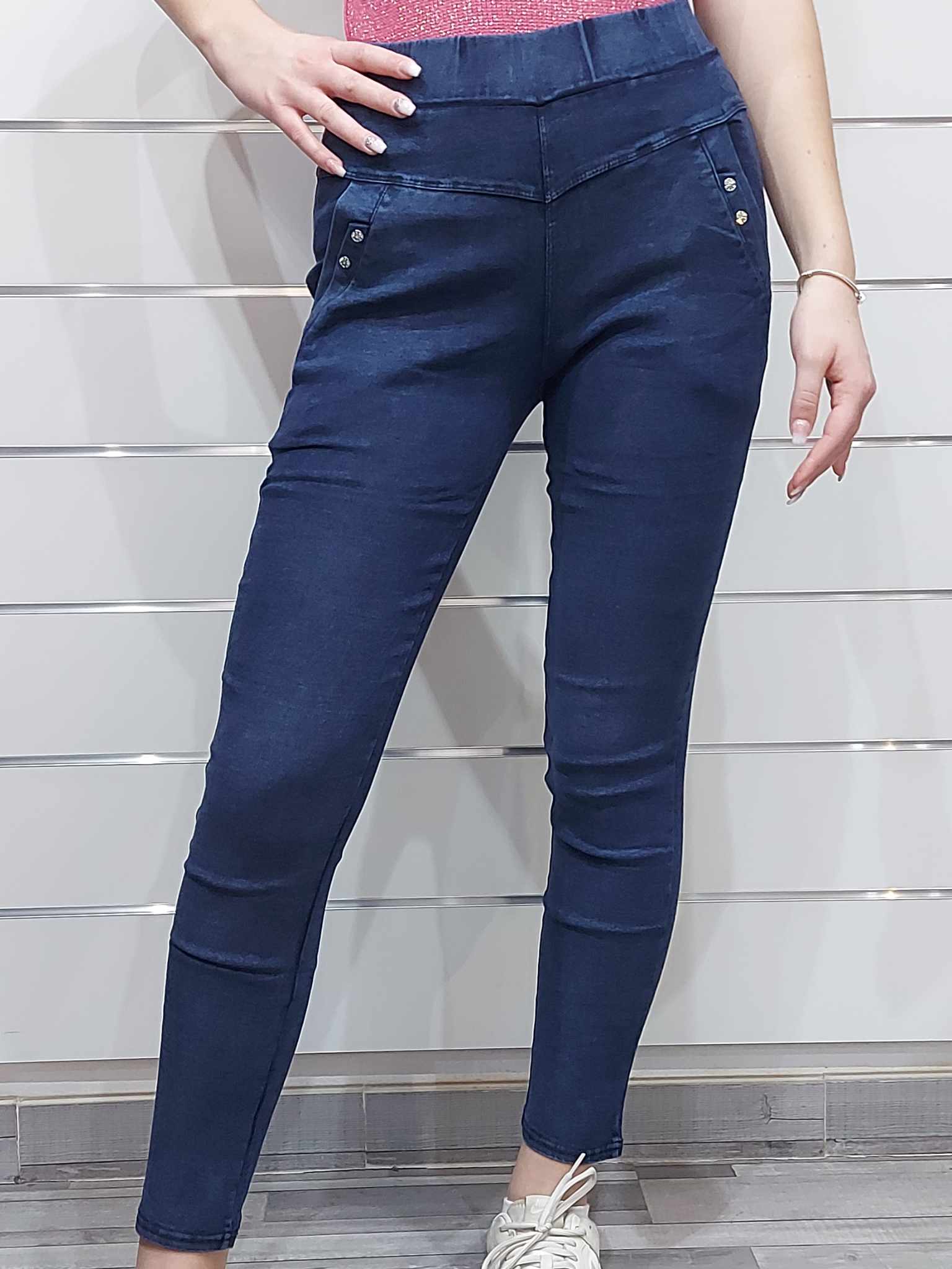 Farmerhatású női nadrág (M-2XL)-sötétkék,fekete