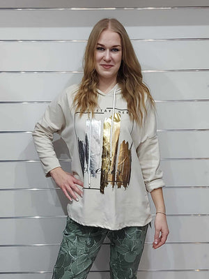 A kép megnyitása diavetítésben, Kapucnis nyomott mintás pulóver (M-2XL)-khaki, bézs
