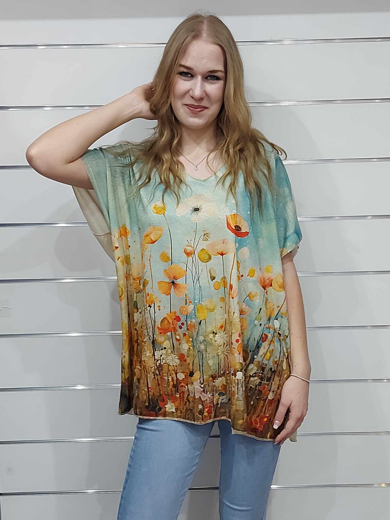 V nyakú mintás női póló ( L-3XL) Plus size
