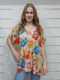 V nyakú mintás női póló ( L-3XL) Plus size
