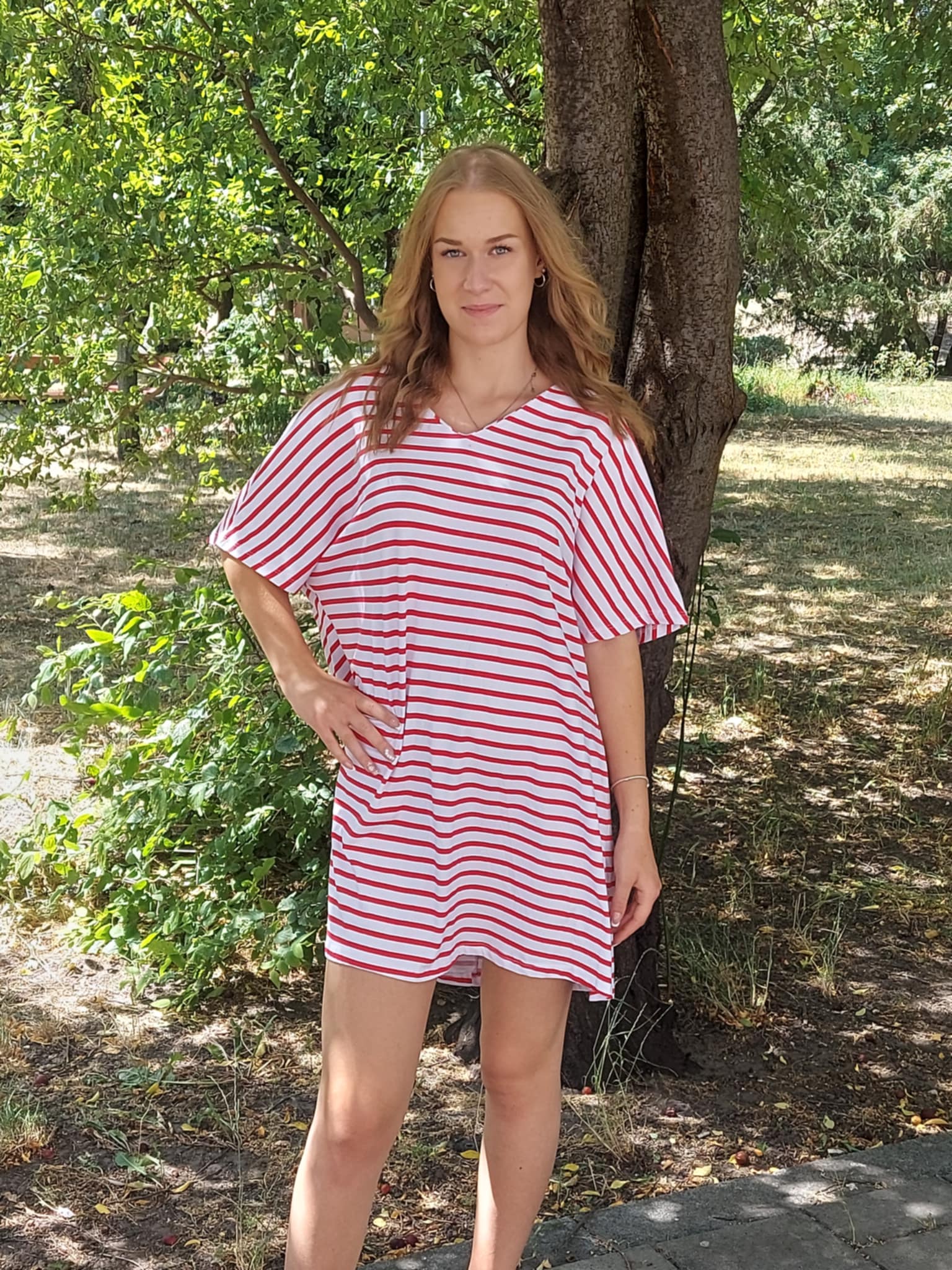 Női pamut ruha/tunika ejtett ujjal, V nyakkal (M-3XL)