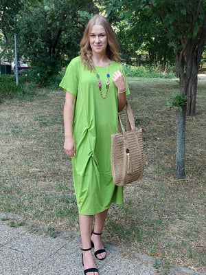 A kép megnyitása diavetítésben, Extravagáns, rövid ujjú pamut ruha – nagyobb méretezésben(XL-4XL)
