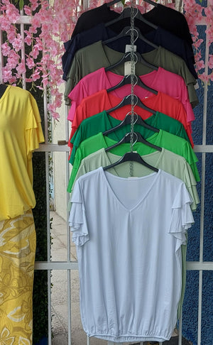 A kép megnyitása diavetítésben, Női póló fodros ujjal- PLUS SIZE (L-3XL)
