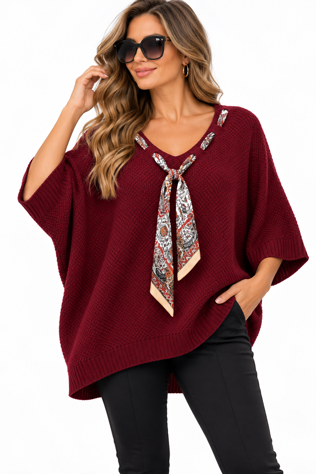 Mintás kendős női kötött felső S–2XL méretben – Rainbow Trend Shop