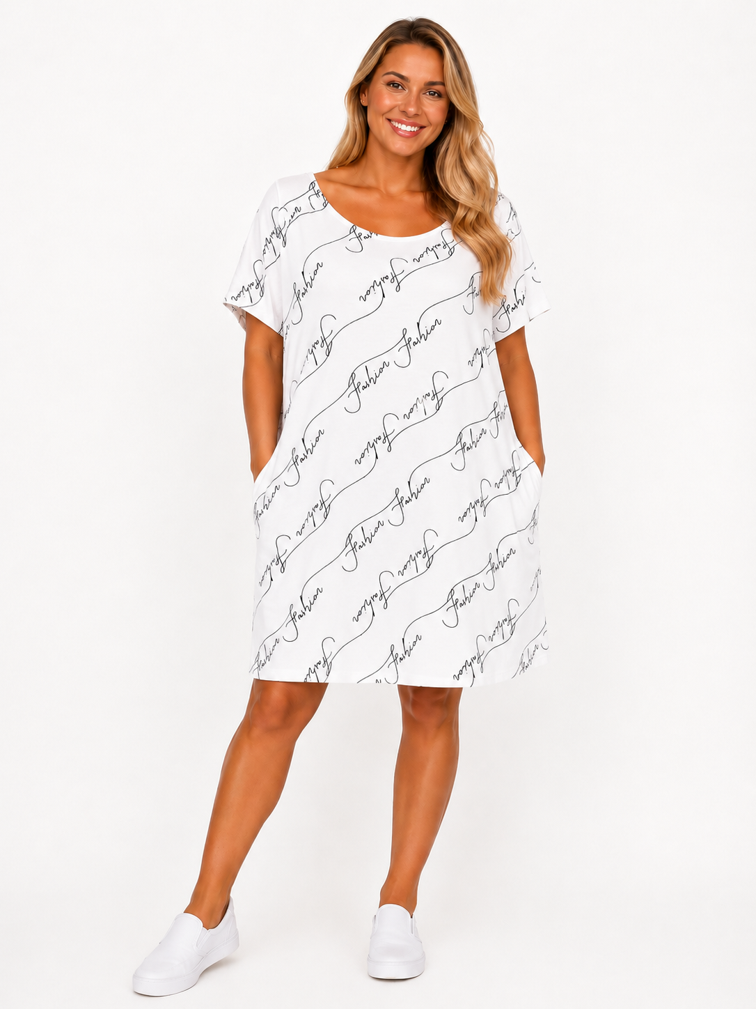Lézervágott mintás női pamut tunika/ruha -Plus size (L-3XL)