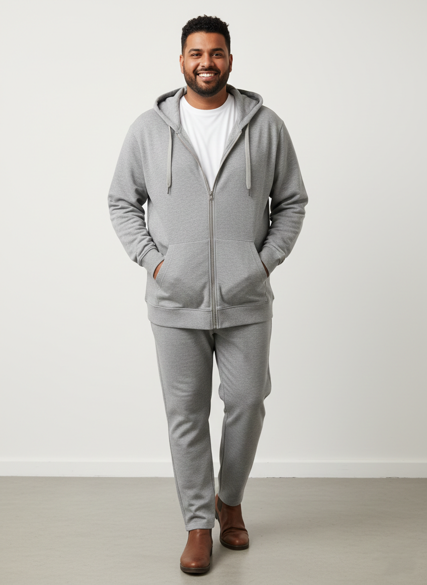 Férfi kapucnis szabadidőfelső, szürke-Plus size (3XL-6XL)