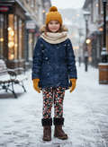 Lányka fekete alapon narancssárga virágmintás thermo leggings – 98/104–122/128