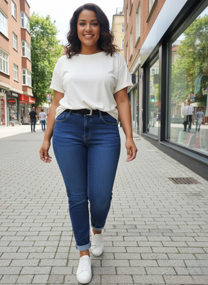 Mom Fit Női Farmernadrág – sötétkék / fekete ,ajándék övvel( 30-36)