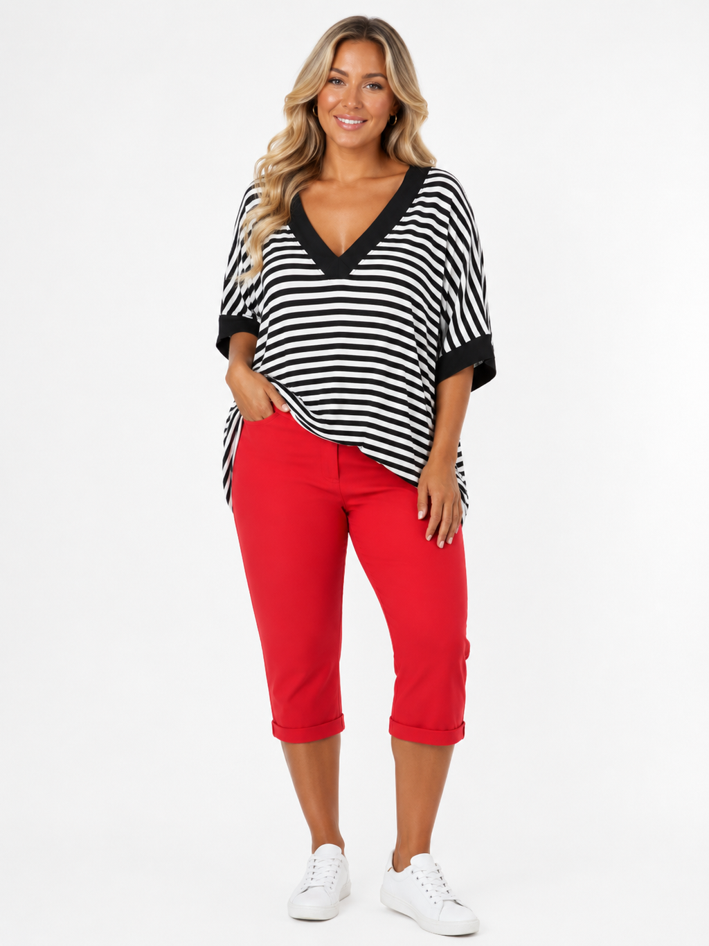 Noi-csikos-plussize-v-nyaku-polo-Rainbow.com