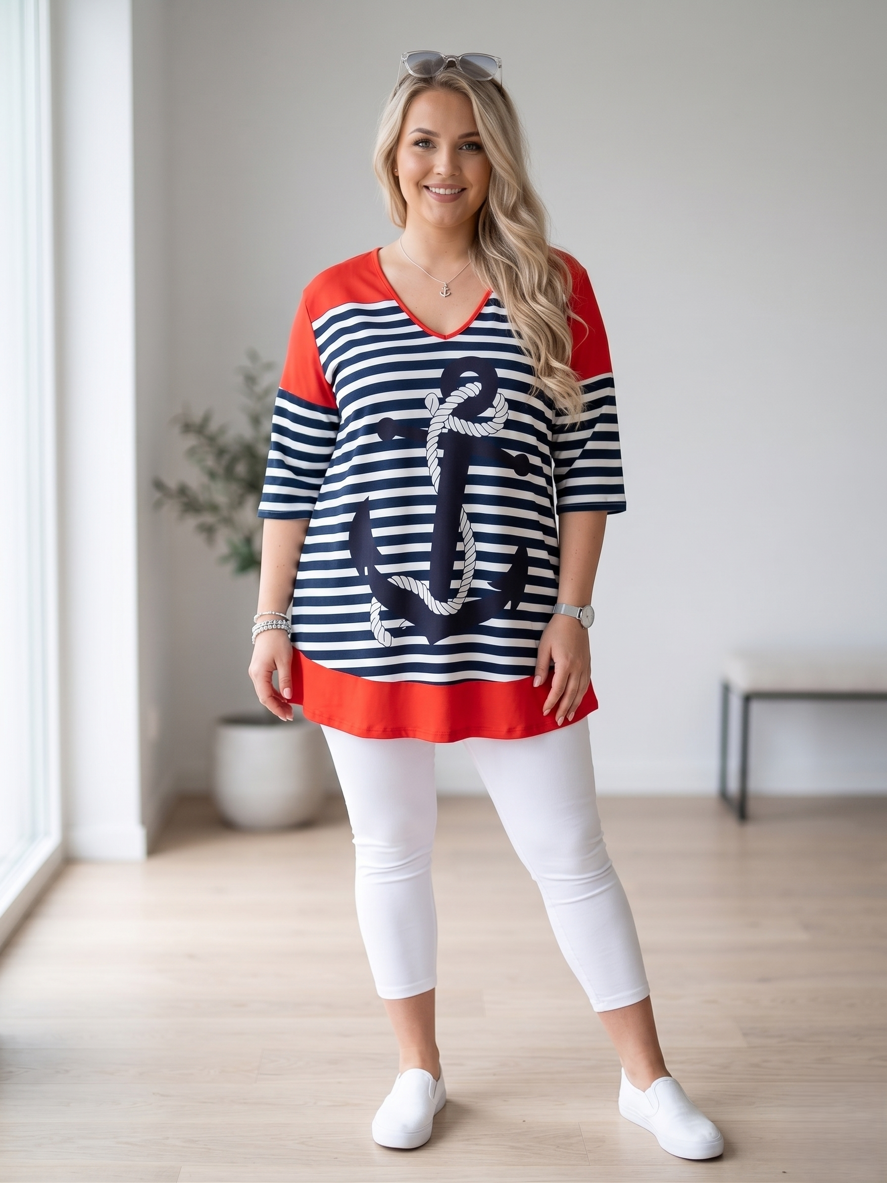 Női A-vonalú plus size tunika V-nyakkal(L-4XL)