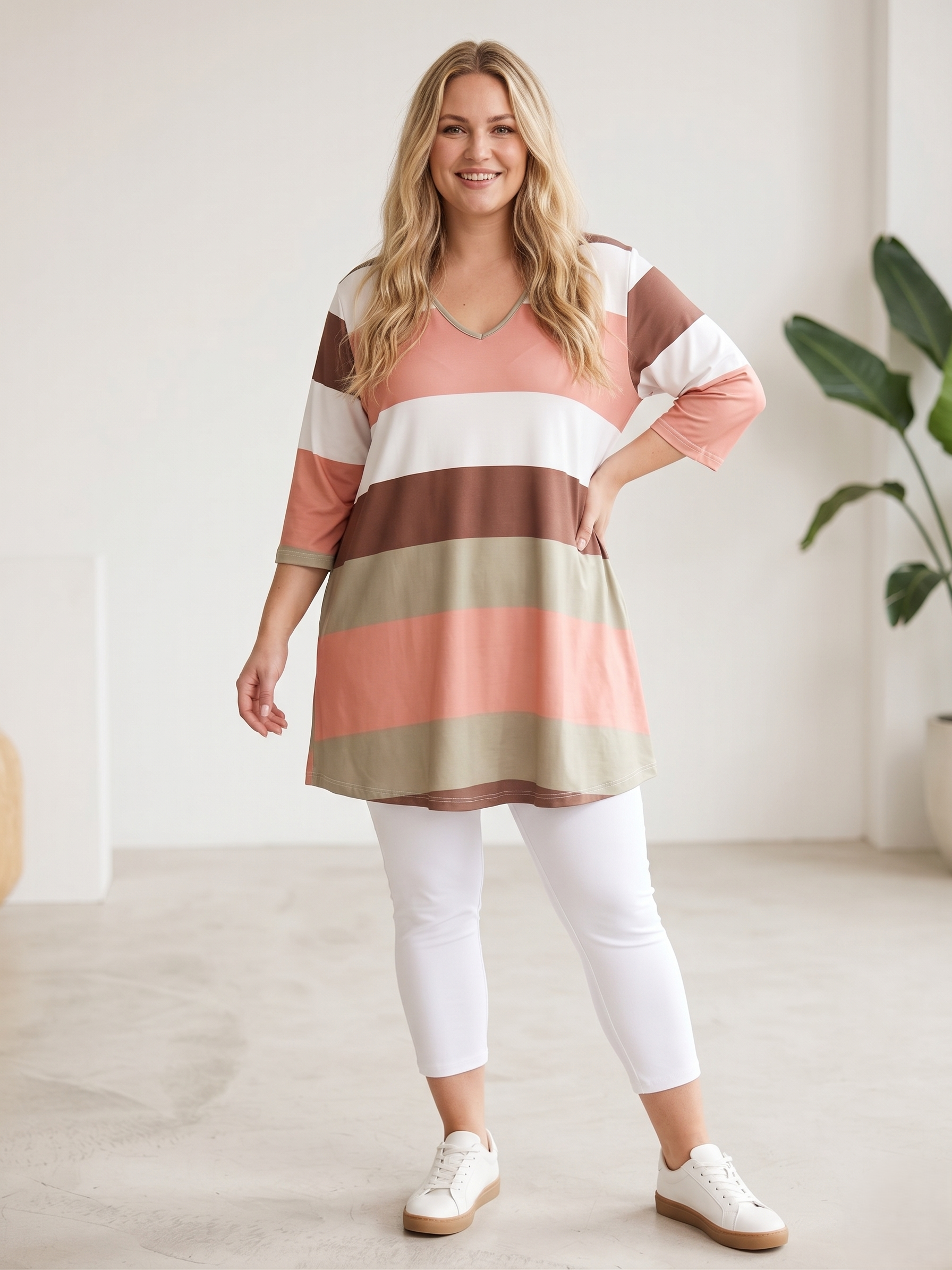 Női A-vonalú plus size tunika V-nyakkal(L-4XL)