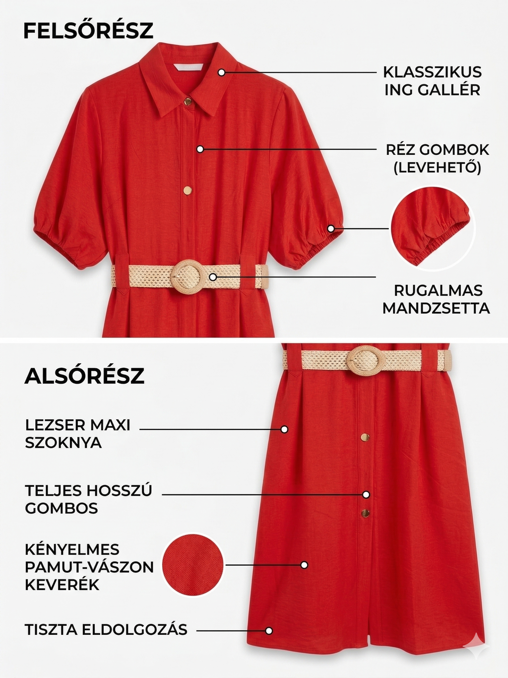 Női inggalléros maxi ruha nyárra