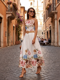Női vászon ruha virágmintával és övvel - Rainbow Trend Shop