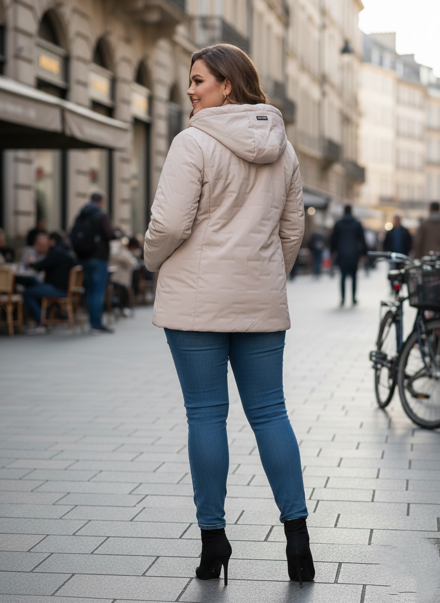 Prémium Női Átmeneti Kabát – Elegáns Bézs Megjelenés (Molett Méretek)