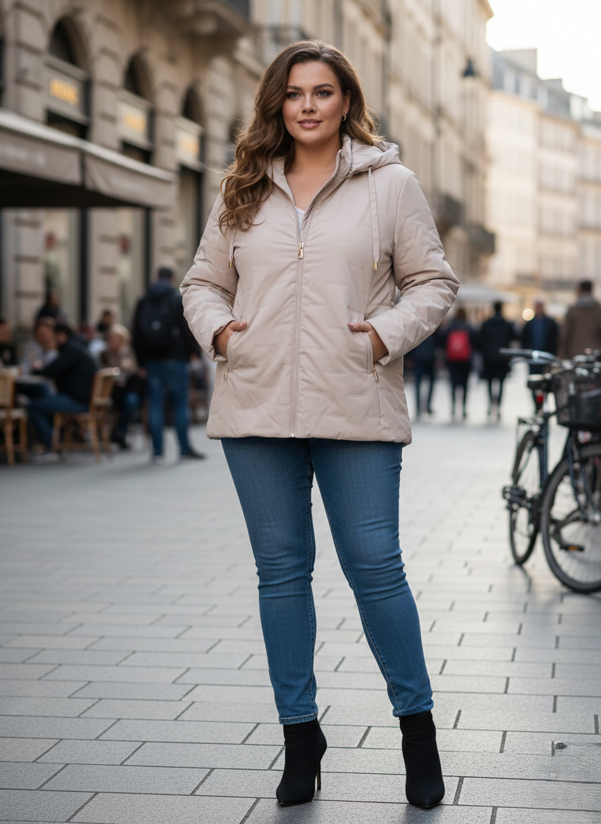 Prémium Női Átmeneti Kabát – Elegáns Bézs Megjelenés (Molett Méretek)