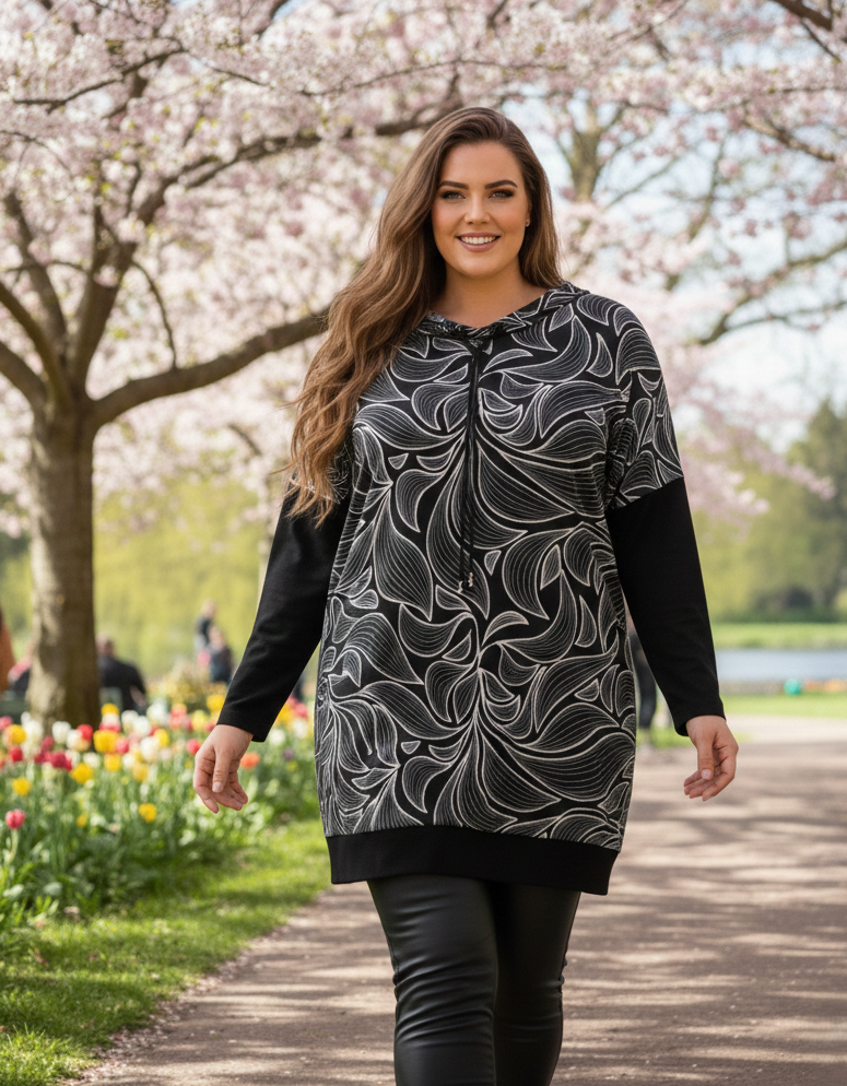 Női nyomott mintás tunika – Stílus és kényelem molett méretben(L-4XL)