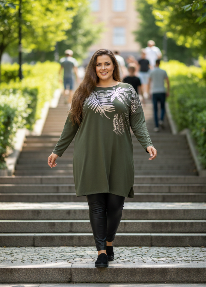 Női nyomott mintás tunika strasszkővel – Prémium kényelem molett méretben (L-4XL)
