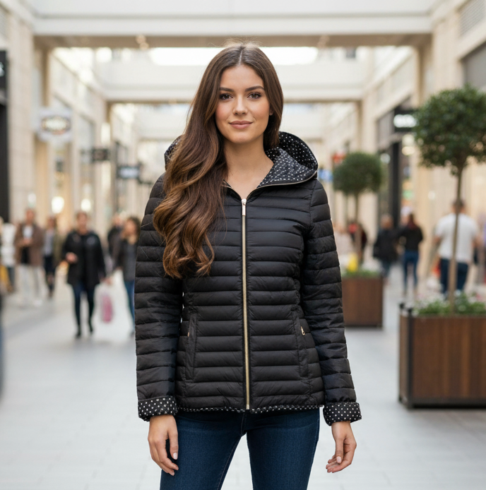Női átmeneti steppelt kabát-fekete (S-XXL)