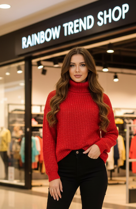 Női lurex szálas vastag garbó – laza kötés, csillogó hatás