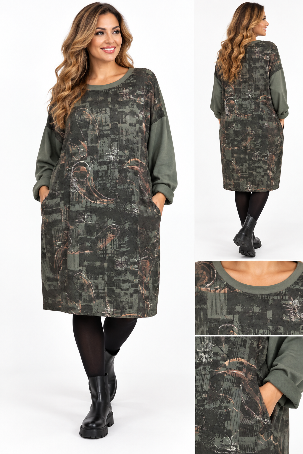 Kordbársony női ruha/tunika oldalzsebekkel – M–2XL