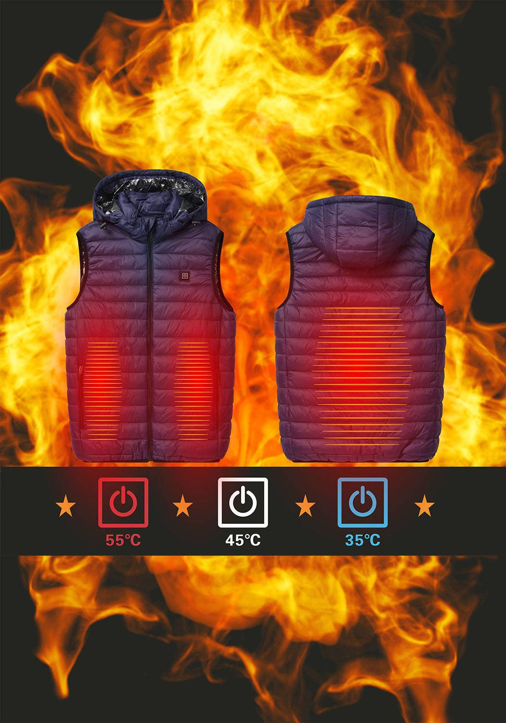 Fűthető steppelt mellény- Fekete (M-XXL)