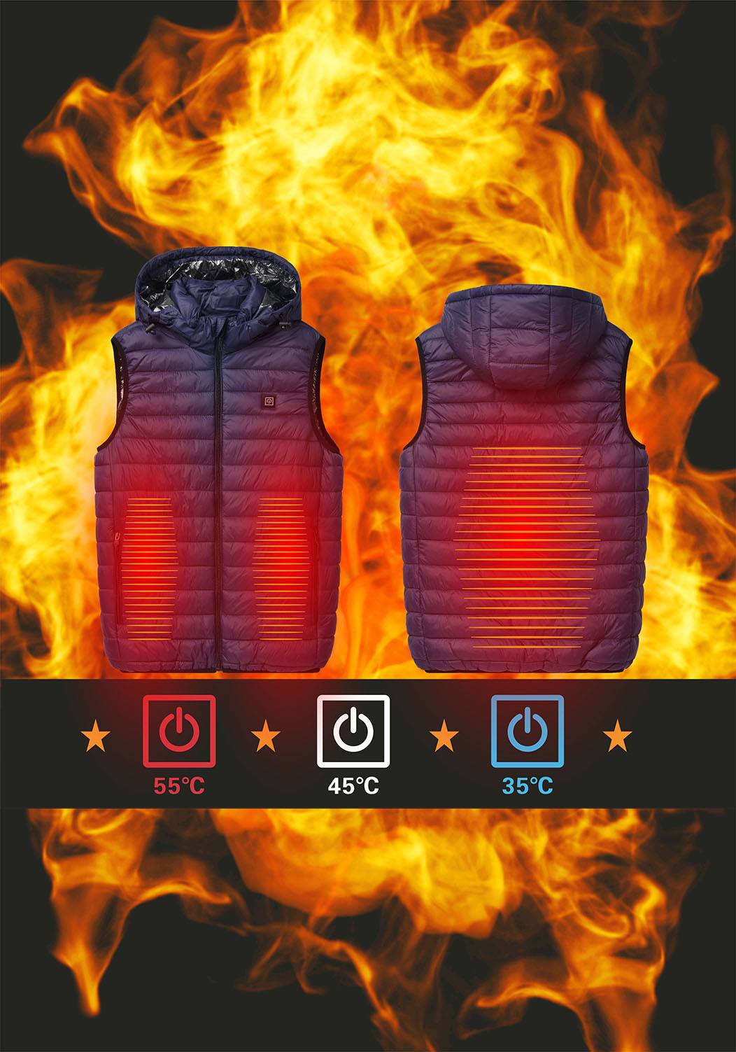 Fűthető steppelt mellény- Fekete (M-XXL)