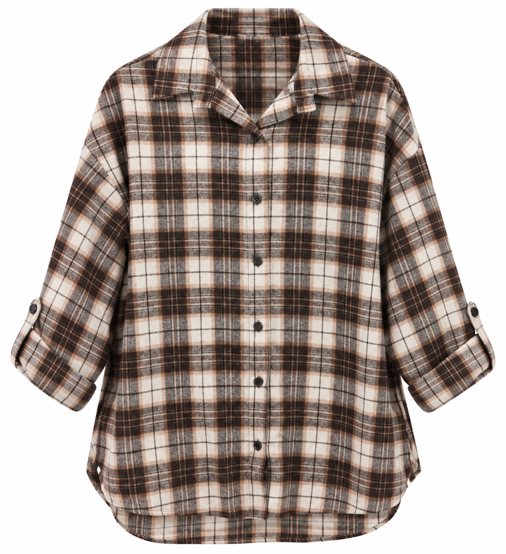 Női barna bézs flanel kockás ing M–XL méretben