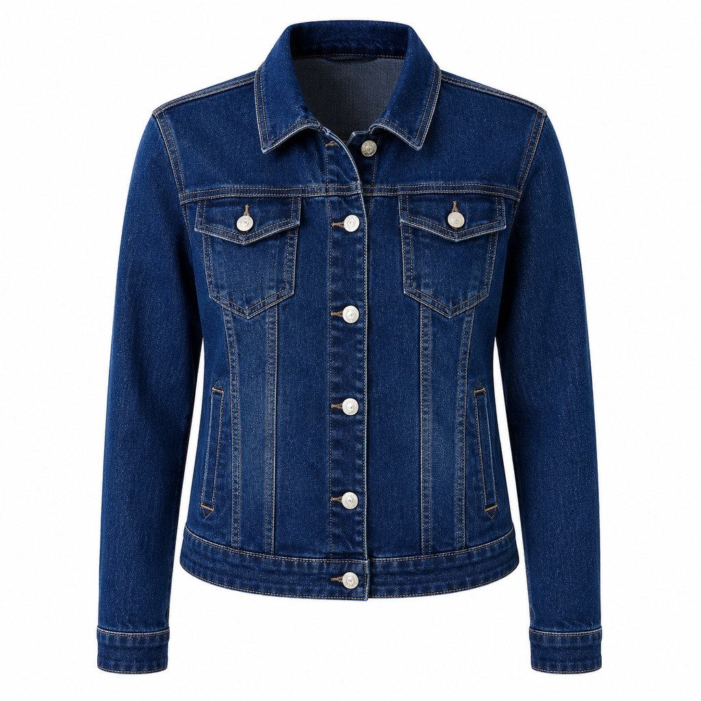 Női kék rugalmas farmerdzseki gombos fazonnal M–3XL méretben