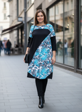 Női pamut tunika – Fekete/színes mintával( L-6XL)