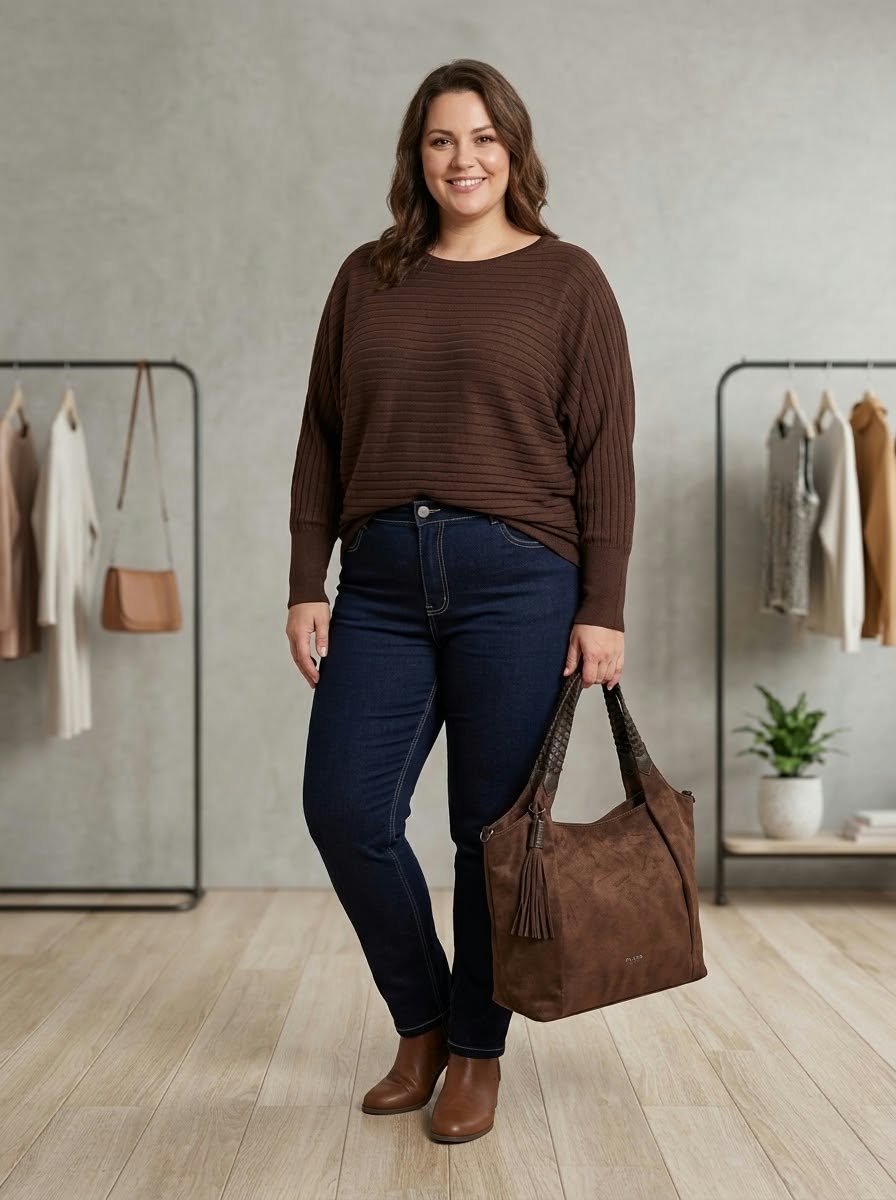 PLUS SIZE Elegáns csónaknyakú kötött női felső – L–3XL