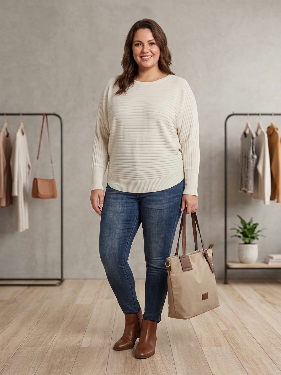 PLUS SIZE Elegáns csónaknyakú kötött női felső – L–3XL