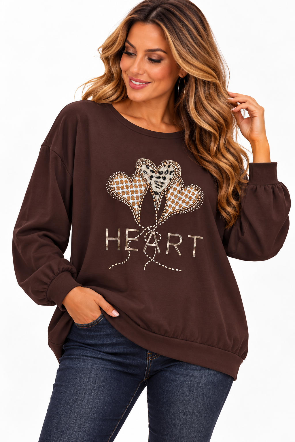 Női pamut felső csillogó HEART szív mintával M–2XL