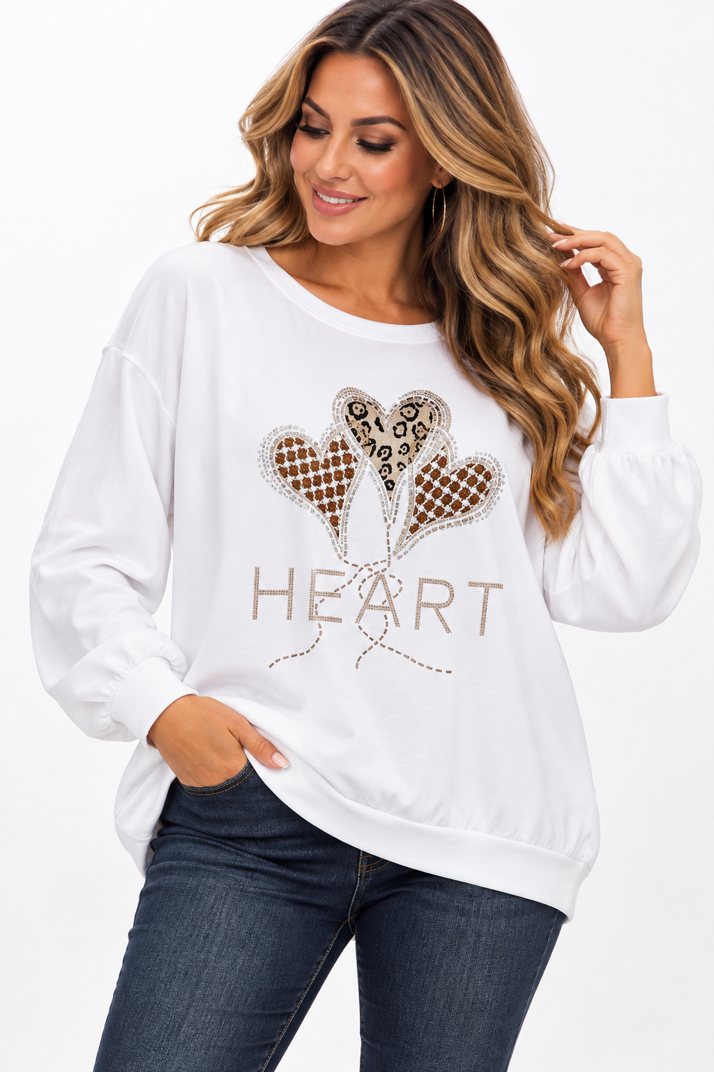 Női pamut felső csillogó HEART szív mintával M–2XL