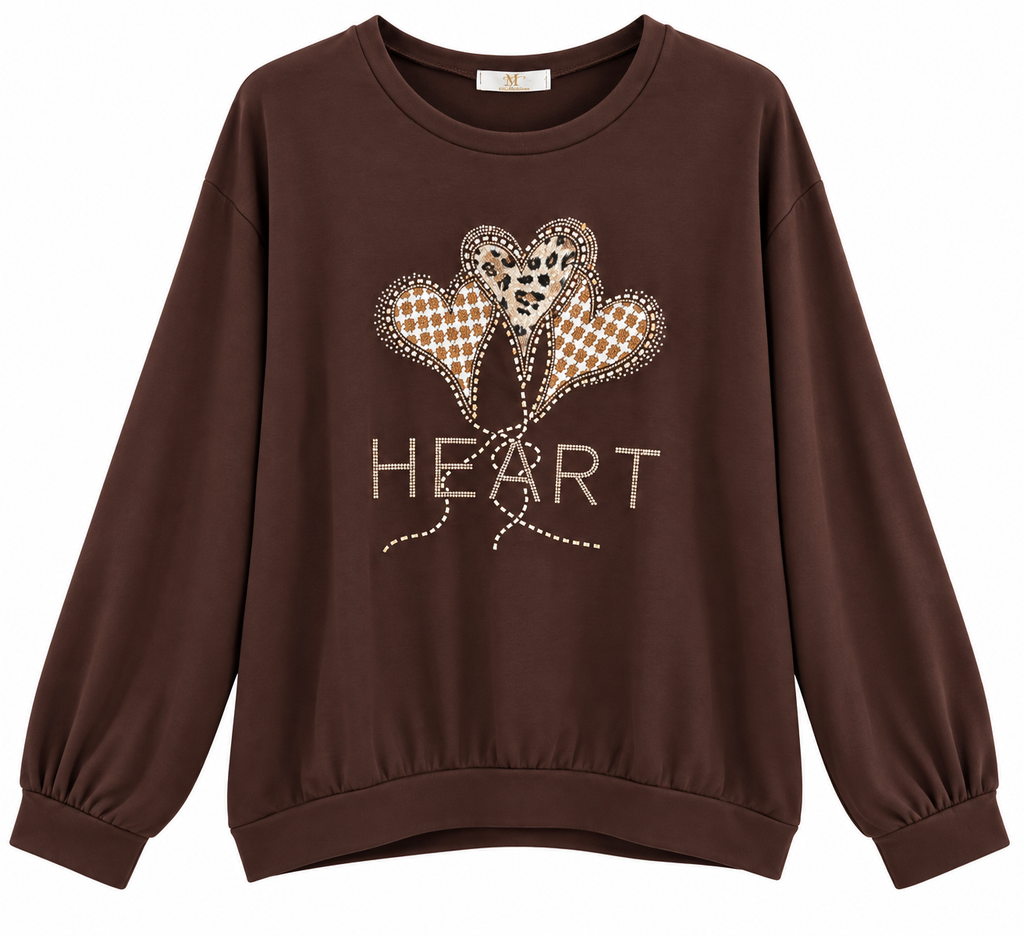 Női pamut felső csillogó HEART szív mintával M–2XL